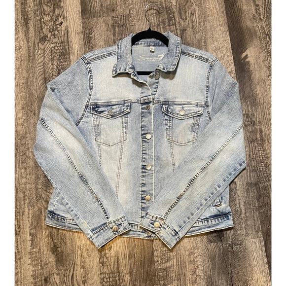 Seven7 Womens Large Denim Trucker Jean Jacket Light Wash Boho Classic Western - Picture 4 of 10
